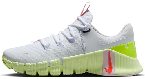 Nike Free Metcon 5 Damen Workout-Schuh, White/Bright Crimson-Barely Volt, 44.5 EU
