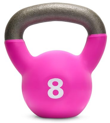 The Six Pack Revolution - 8kg Cast Iron Kettlebell with Pink Vinyl Protective Coating, Noise Reduction for Fitness, Cardio and Strength Training