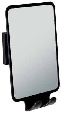 WENKO Vacuum-Loc® Antibeschlagspiegel Quadro, Wandspiegel für Bad und Dusche, Befestigen ohne Bohren, 14 x 19,5 x 8 cm, Schwarz