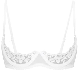renvena Reggiseno da Donna in Pizzo Floreale Mezza Coppa Balconcino Bra con Ferretto Brasiliana Reggiseno Hot Aperto Trasparente Lingerie Underwear