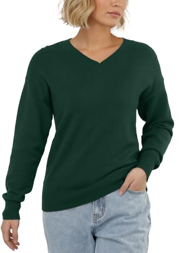 PrinStory Jumper For Women V Neck Ladies Jumpers Knit Sweaters Long Sleeve Pullover Sweatshirt Classic Knitwear