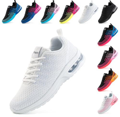 Hitmars Laufschuhe Damen Turnschuhe Luftpolster Sneaker Air Sportschuhe Atmungsaktiv Joggingschuhe Straßenlaufschuhe rutschfest Joggingschuhe Walkingschuhe Fitness Running Outdoor Weiß EU 39