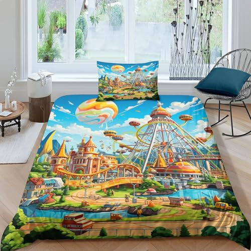 UENDOKRNN Vergnügungsparks Bettbezug Set Bettwäsche Set Kinderbettwäsche-Set Reißverschluss Mit Kissenbezug Betten Set Für Jugendliche Kinder Schlafzimmer Single（1Tier5x200cm）
