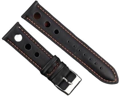 YAGHANG Massivfarbband Armband Echtes Leder Handstich Vintage Strap Compatible With Rolex Watch Armbands Gurt 18mm 20mm 22mm 24mm for Männer(Black-OR line,22mm)