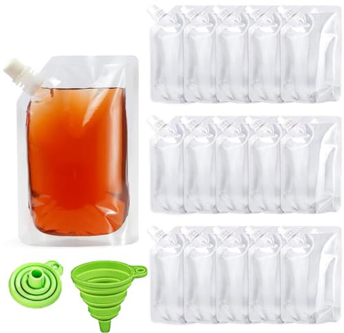 15Pack Drink Pouches, Refillable Drink Pouches for Festivals Clear Travel Plastic Drinks Flasks Reusable Alcohol Liquor Juice Bags Drink Container Party Halloween Christmas Hot Cold Beverage