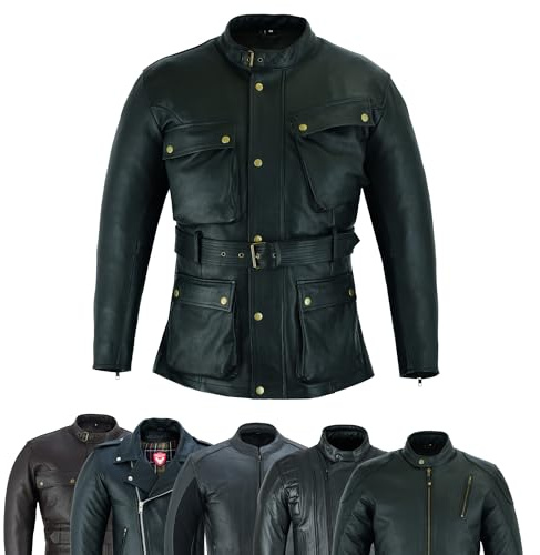 warrior gears Nuova giacca da motociclista in pelle semplice Giacche da motociclista in pelle originale per uomo con protezioni CE rimovibili (S, Nero-MJ1003)