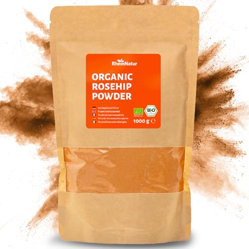 RheinNatur Polvere di rosa canina biologica 1 kg – 100% rosa canina macinata – Ricca di vitamine, minerali e antiossidanti – Ideale per frullati, tè, cereali e altro ancora – Sacchetto da 1000 g
