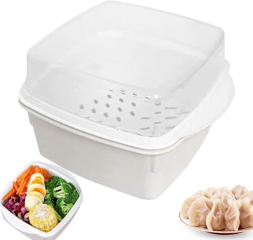 Microwave Steamer - 10cm Microwave Vegetable Steamer | Fish and Vegetable Steamer | Microwave Bowls | Steam Release Vent Ideal for Steam Cooking, Serve and Store