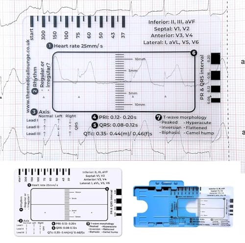 EKG-Lineal, 7-stufiges EKG-Kunststoff-Lineal, transparentes EKG-Taschen-Karten-Messwerkzeug, Taschenformat 8,6 cm x 5,4 cm, für Studenten, Sanitäter, Rettungskräfte, Krankenschwestern und Ärzte
