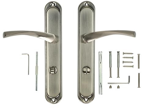 MonJar Türgriff Langschild Türbeschlag Drückergarnitur Türklinke PZ-72mm (WC-Badezimmer Satin Rechts)