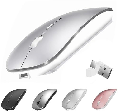 Wireless USB C Mouse for MacBook Air Pro iMac Desktop Surface Pro, Bluetooth Wireless Rechargeable Silent Mouse with Jiggler Mover Undetectable for Chromebook/Laptop/Computer