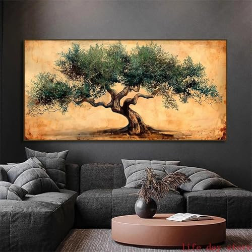 ZHUOYA Leinwandbild mit altem Olivenbaum, Symbol des Friedens und der Weisheit, Wandkunst, botanisches Naturplakat, Wanddekoration, 50 x 100 cm, rahmenlos