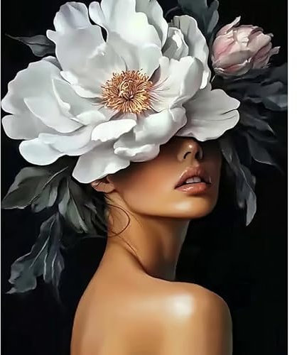 MXJSUA Peinture par Numéros pour Adulte, DIY Peinture Acrylique pour Adultes Débutants Facile sur Toile 40×50 cm avec peintures et pinceaux, Femme Fleur (sans Cadre)