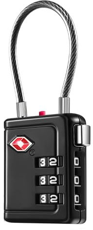 ZHEGE TSA Schloss, 3 Stellig Kofferschloss Zahlenschloss Klein, Kabelschloss mit Weiße Zahlen, Gepäckschloss, Reiseschloss für Koffer, Rucksäcke, Zelt, Schublade (1 Stück, Schwarz)