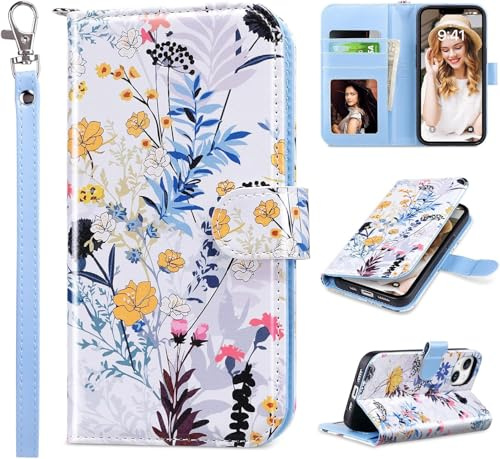 ULAK for iPhone 13 Case Wallet with Card Holder, Tropical forests | [RFID Blocking] Flip Cover with Kickstand PU Leather + TPU Bumper Full Protective Phone Case for iPhone 13 6.1 inch