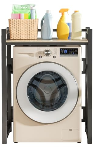 Washer Dryer Stacking Rack Stand, Washer And Dryer Storage Shelf With Adjustable Laminate, Storage Rack Over Washing Machine Storage Unit For Kitchens, Bedrooms, Living Rooms - Black