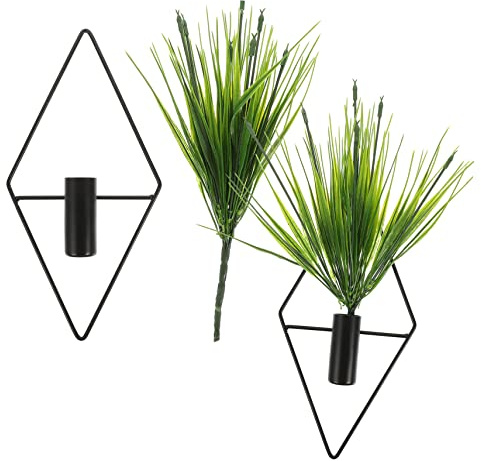 Kisangel 2 Pièces Décoration Murale Bonsai Artificiel avec Pot Noir Plantes Vertes Fausse pour Salon Bureau Cuisine Ornement Murale Compact et Élégant