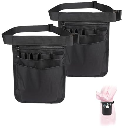 2 Stück Krankenschwester Gürteltasche mit Verstellbarem Gürtel – Multifunktionale Pflege-Organizer Bauchtasche mit Mehreren Fächern, Strapazierfähige Hüfttasche für Damen & Herren (Schwarz)