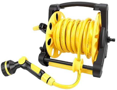 Smandy Garden Hoses Saving Design Water Hose Reel with Sprayer Nozzle 49.21ft Hose for Irrigation Car Washing Garden Reel, Labor Pressure Washer