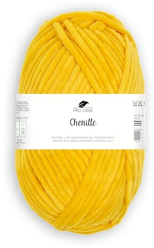 Pro Lana Chenille 100 g/110 m NS 4-5 100% Polyester, samtig weiche und stabile Chenille Wolle, Babywolle, Amigurumis, Oeko-Tex zertifiziert, schadstofffrei (22 | sonnengelb)