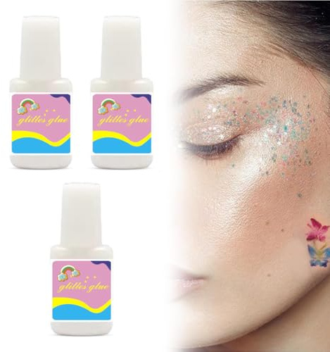 MOLZINY 3 Pcs Pegamento para Tatuajes con Brillantina 8 ML Fijador de Purpurina, Glitter Tattoo Glue, Pegamento Especial para Brillantina Facial y Corporal, Seguro y Suave, Crea un Tatuaje Brillante