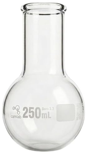 Camlab High Quality 3,3 Borosilicate Glass Round Bottom Boiling Flask, Single Neck, With Beaded Rim, Chemically and Heat Resistant, 50ml-1L Boiling Flask (250ml Single)