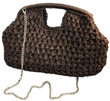 lyanny Bolso De Paja - Bolso de mano a la y portátil - Clutches De Paja Para Mujer,para Playa Mar Aire Libre y Exterior Compras Noches Bodas Vacaciones y Viajes