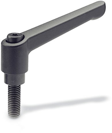 Ganter Normelemente | Verstellbare Klemmhebel mit Gewindeschraube - GN 300-78-M8-16-SW | Grifflänge: 78mm | Schraube Stahl brüniert | Griff Zink-Druckguss schwarz, kunststoffbeschichtet | 1 Stück
