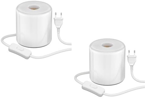 ledscom.de 2 Stück Tischlampe TIPO, Schalter, Porzellan, weiß, 1x E27 max. 300W