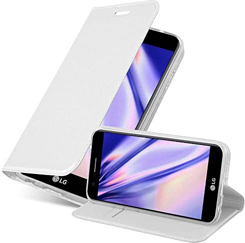 Cadorabo Hülle kompatibel mit LG K10 2017 aus Premium Kunst Leder Flip Klappbare Stoßfeste Magnetische [Standfunktion] [Kartenfächern] Cover Hülle für LG K10 2017 Tasche in Silber