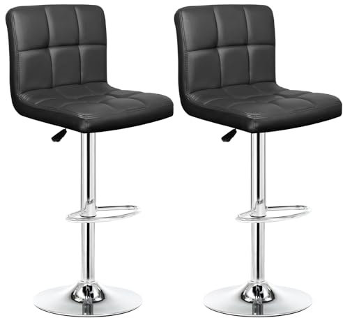 Intimate WM Heart Barhocker, 2er Set, Barstuhl, Küchenstühle mit Rückenlehne und Fußstütze, höhenverstellbar Tresenhocker, Moderner Drehhocker mit Gepolsterten Sitzkissen (Schwarz)