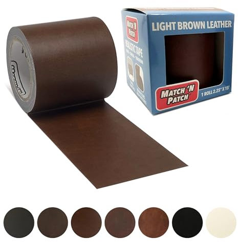 Match 'N Patch Realistic Leather Repair Tape - Adhesive Leather Patch for Sofa, Car Seats & Upholstery, Easy-to-Apply - Light Brown, 5.72 x 457.2 cm