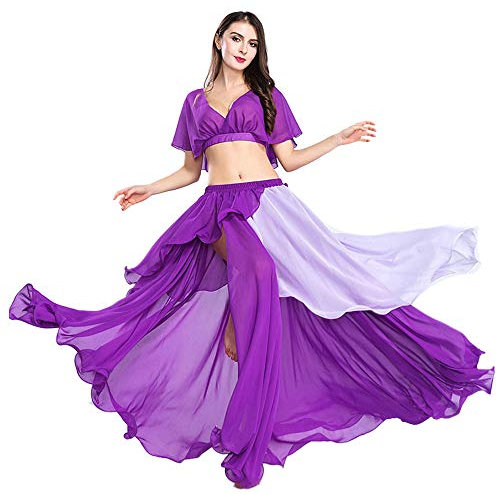 ROYAL SMEELA Bauchtanz Kostüm Damen Bauchtanz Top Rock Set für Frauen Chiffon Langer Rock und Oberteile Tanz Outfit Anzug Patchwork Tänzerin Kostüm Maxirock Übungskleidung bauchtänzerin kostüm