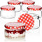 com-four® 6x Tarros de cristal con tapón de rosca a cuadros en rojo/blanco - Potes de cristal pequeños para conservas o mermelada, Ø 82mm, aprox. 250 ml