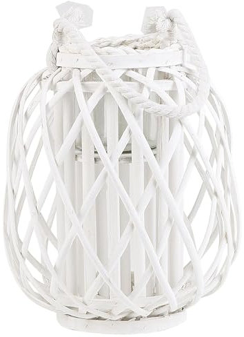 Dekolaterne Weidenholz weiß 30 cm mit Kerzenhalter Griff Modern dekorativer Kerzenständer Mauritius