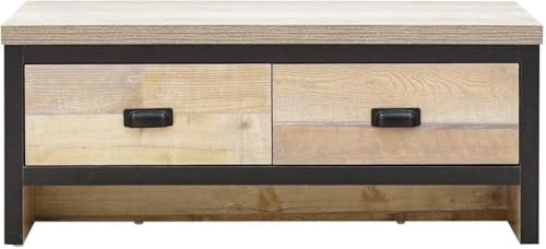 GFW Boston Coffee Table with 2 Drawers, Industrial Living Room Table with Oak Effect Finish, Contrasting Frame and 30mm Top Panel, Urban Style Centre Table