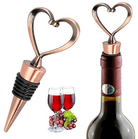 iPobie 3 Pcs Heart Shaped Wine Bottle Stoppers,Zinc Alloy Copper Plating Wine Stopper