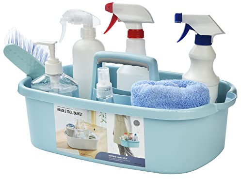 ALINK Cleaning Caddy with Handle, Large Plastic Shower Caddy Basket Organizer for Car, Dorm, Bathroom, Garden, Kitchen, Cleaning Supplies – Blue