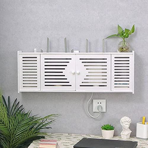 LJXX Home Caja Router WiFi, Pared Estante de Almacenamiento de Router, Blanco Caja de Almacenamiento para Router y Cables Plástico de Madera Soporte Router Pared