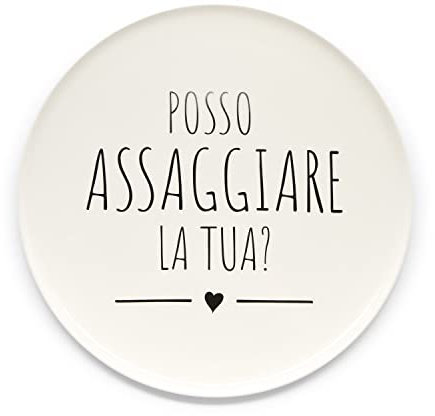 NUVOLE DI STOFFA Piatto pizza POSSO ASSAGGIARE LA TUA scritta nera 31,4x1,6 cm