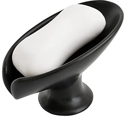 Porte-Savon en céramique en Forme de Feuille, Motif marbre doré, Facile à Nettoyer, Porte-Savon Auto-drainant, Garde Le Savon Sec (Noir)