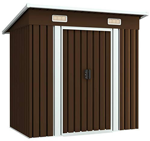 Gecheer Geräteschuppen Geräteschuppen Schuppen Gartenhaus Gartenschuppen Mit Türgriff und Kantenschutz Braun 194x121x181 cm Stahl