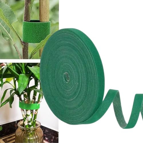 20M Roll Garden Plant Ties 12mm Wide Climbing Green Plant Support Adjustable Self Adhesive Gentle Strap Tomato Tie Reusable Sticky Tape Reusable Nylon Ribbon for Indoor Outdoor Plant Cable Organiser