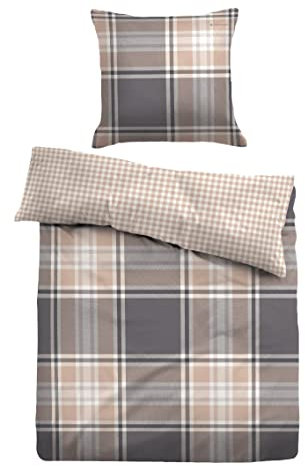 TOM TAILOR 0007679 Bettwäsche Garnitur mit Kopfkissenbezug Baumwoll Flanell - Gerry 1x 135x200 cm + 1x 80x80 cm, Sand