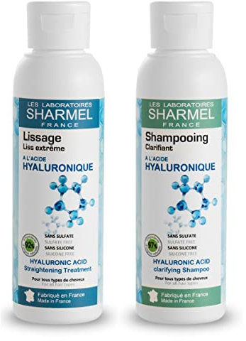 Haarglättungs-Set mit Hyaluronsäure, Sharmel – ohne Formel, ohne Silikon, ohne Sulfate – 97 % natürliche Inhaltsstoffe – 2 x 125 ml