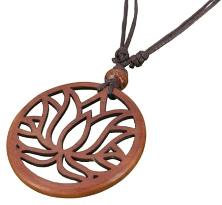 GURU SHOP Ethno Holzschmuck, Halskette, Surferkette, Damen | Dekorativer Anhänger aus Holz, verstellbares Baumwollband, vielseitig tragbar, modischer Modeschmuck