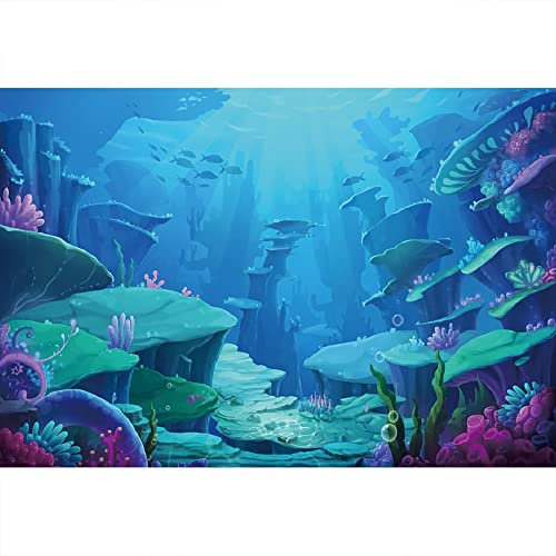 Aoihrraan 2,2x1,5m Unterwasserwelt Backdrop Cartoon Unterwasserwelt Meeresleben Korallenriff Fisch Blaues Märchenland Fotografie Hintergrund Geburtstag Party Dekor Kinder Junge Neugeborene Foto