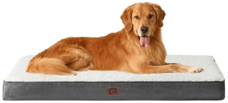 EHEYCIGA Orthopädisches Hundebett Grosse Hunde XL 112x81x9cm, Hundekissen Waschbar Flauschig, Hundematte Hundematratze für Kiste, Beige