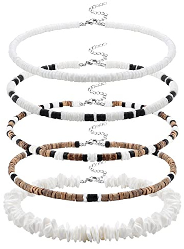 FASACCO Surfer Necklace for Men Puka Shell Necklaces Men Sea Shell Beach Necklace Pookah Shells Choker 18 Inch