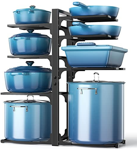 ORDORA Pots and Pans Organizer: under Cabinet, 20.8 Height Heavy Duty 120LBS Pots Pans Organizer Rack for under Cabinet 8-Tier Adjustable for Big Stockpots, Dutch Oven, Cast-iron Pans, Heavy Cookware